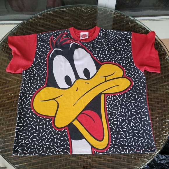 Vtg 1994 Warner Bros Looney Tunes Daffy Duck All Over Print T-shirt XL USA Made